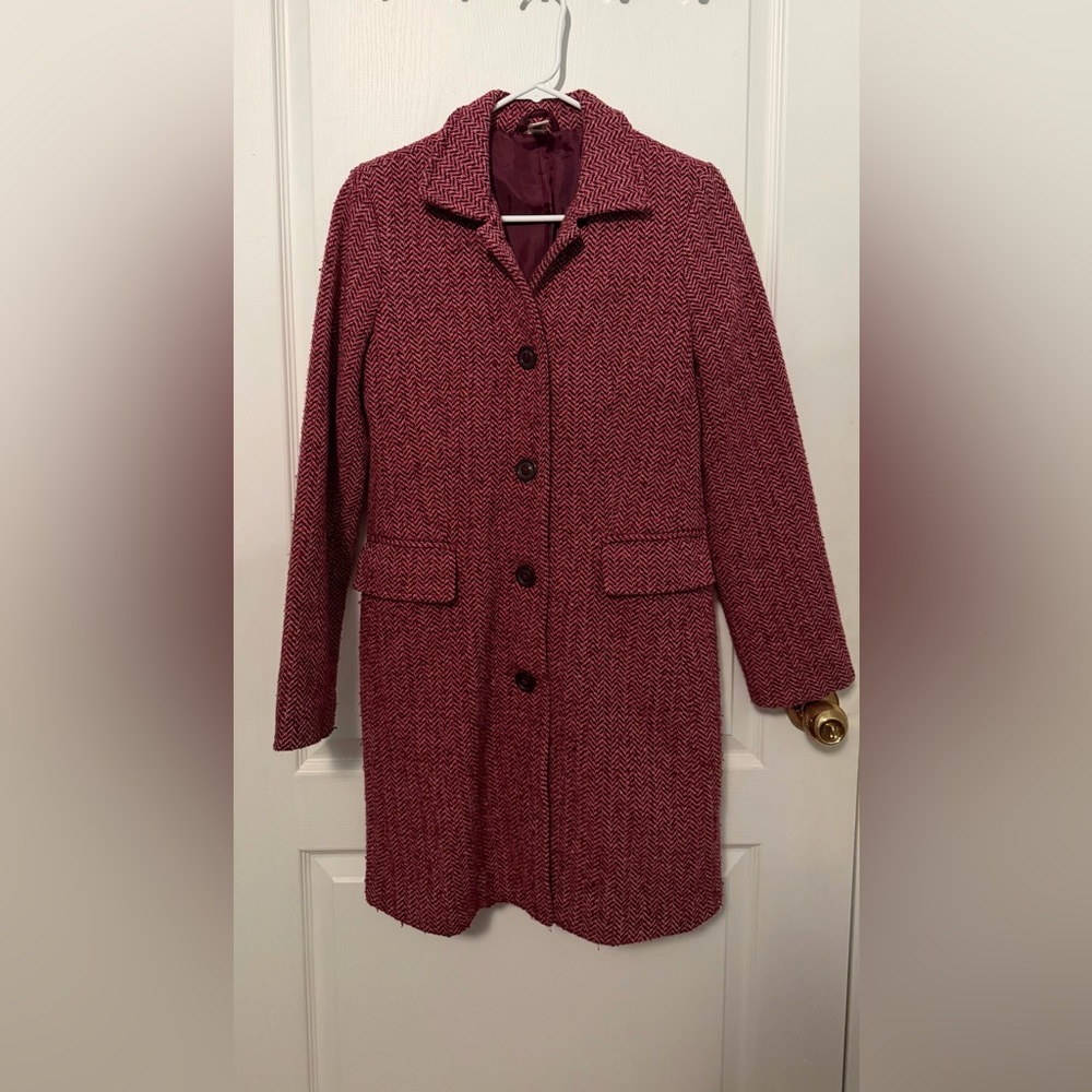 Old Navy Maroon Herringbone Wool Blend Coat